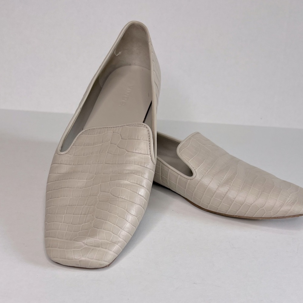 Vince Croc-Embossed Cream Leather Slip-On Loafers